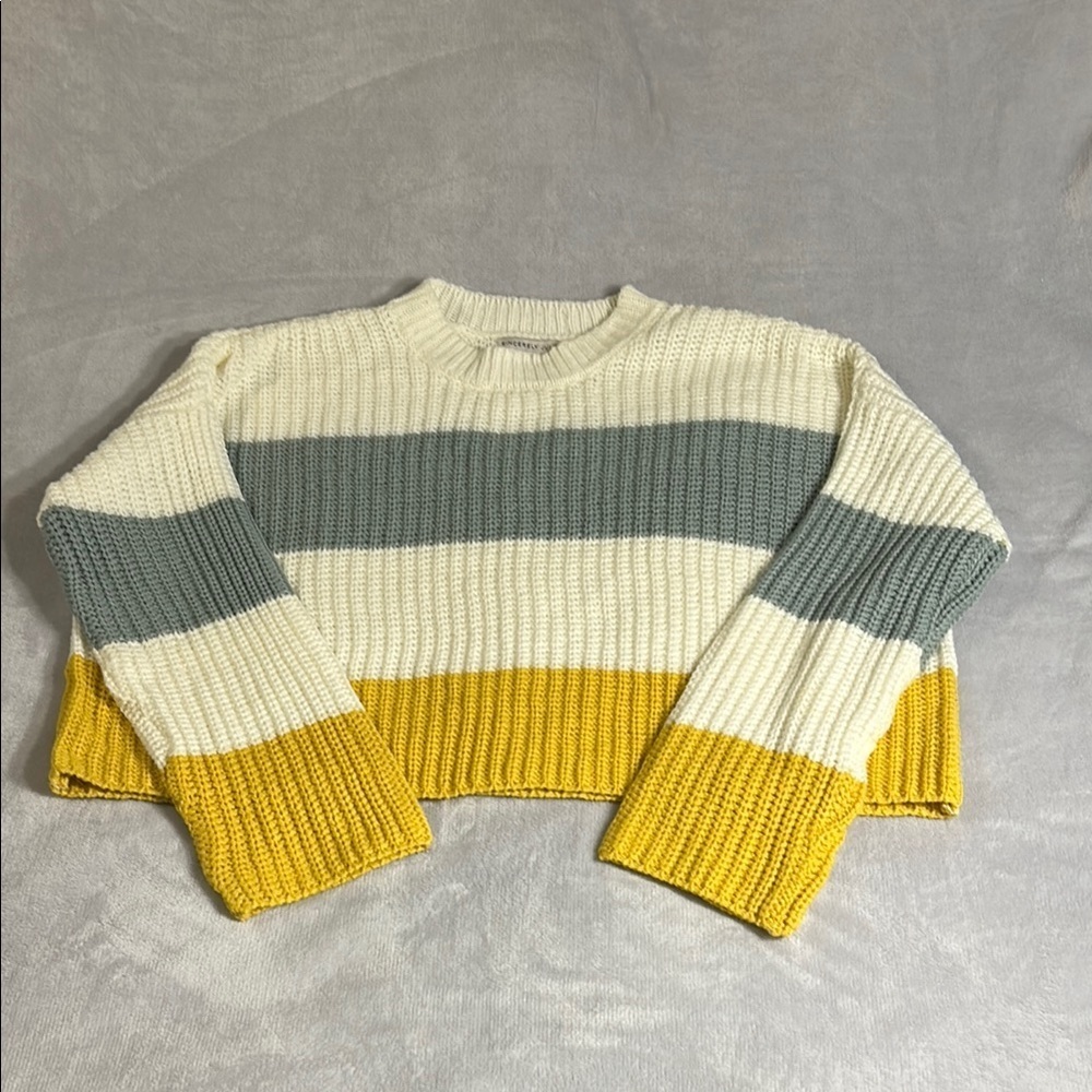 Sincerely Jules Yellow and Gray Crew Neck Sweater with Bold Color Blocking